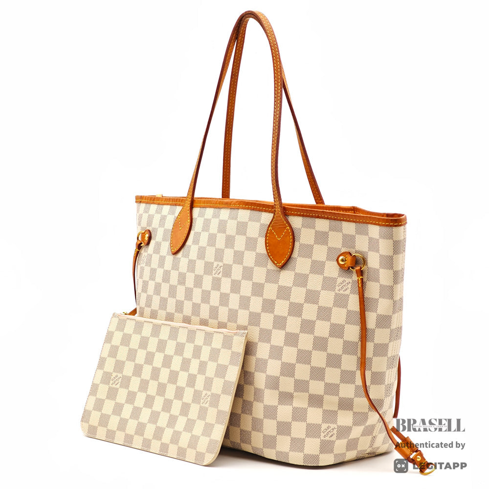 LOUIS VUITTON Neverfull MM Damier Azur Canvas White Tote Bag 【ImportFeeFREE】