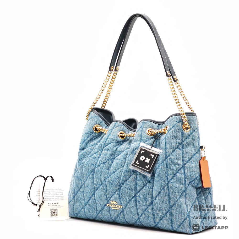 COACH Evelyn Quilted Leather Indigo Shoulder Bag 【ImportFeeFREE】