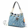 COACH Evelyn Quilted Leather Indigo Shoulder Bag 【ImportFeeFREE】