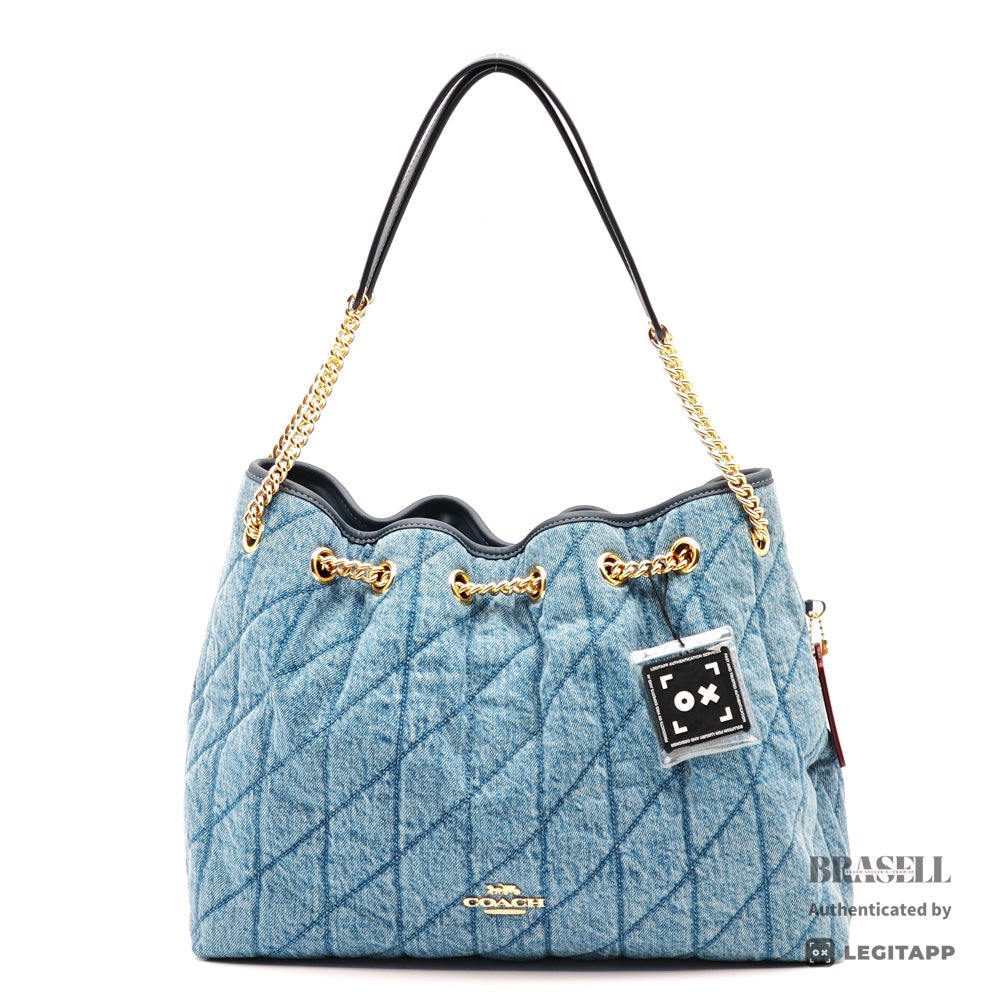 COACH Evelyn Quilted Leather Indigo Shoulder Bag 【ImportFeeFREE】