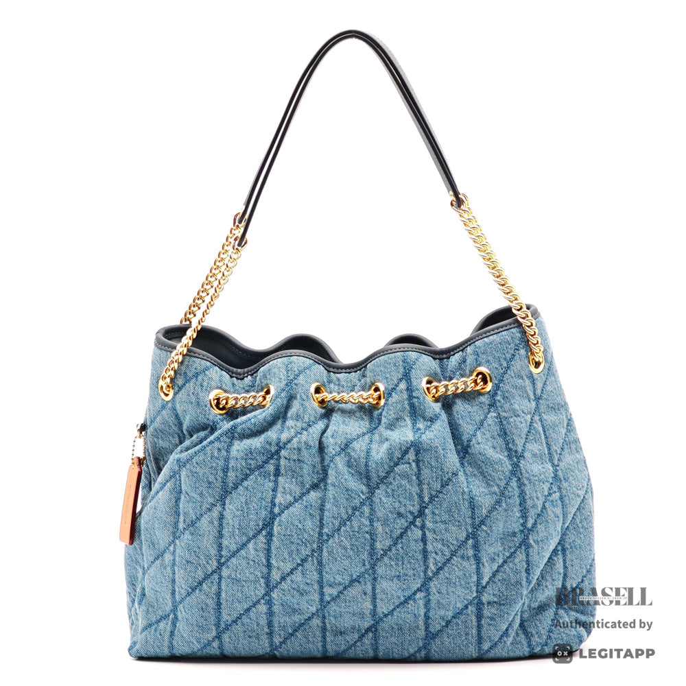 COACH Evelyn Quilted Leather Indigo Shoulder Bag 【ImportFeeFREE】