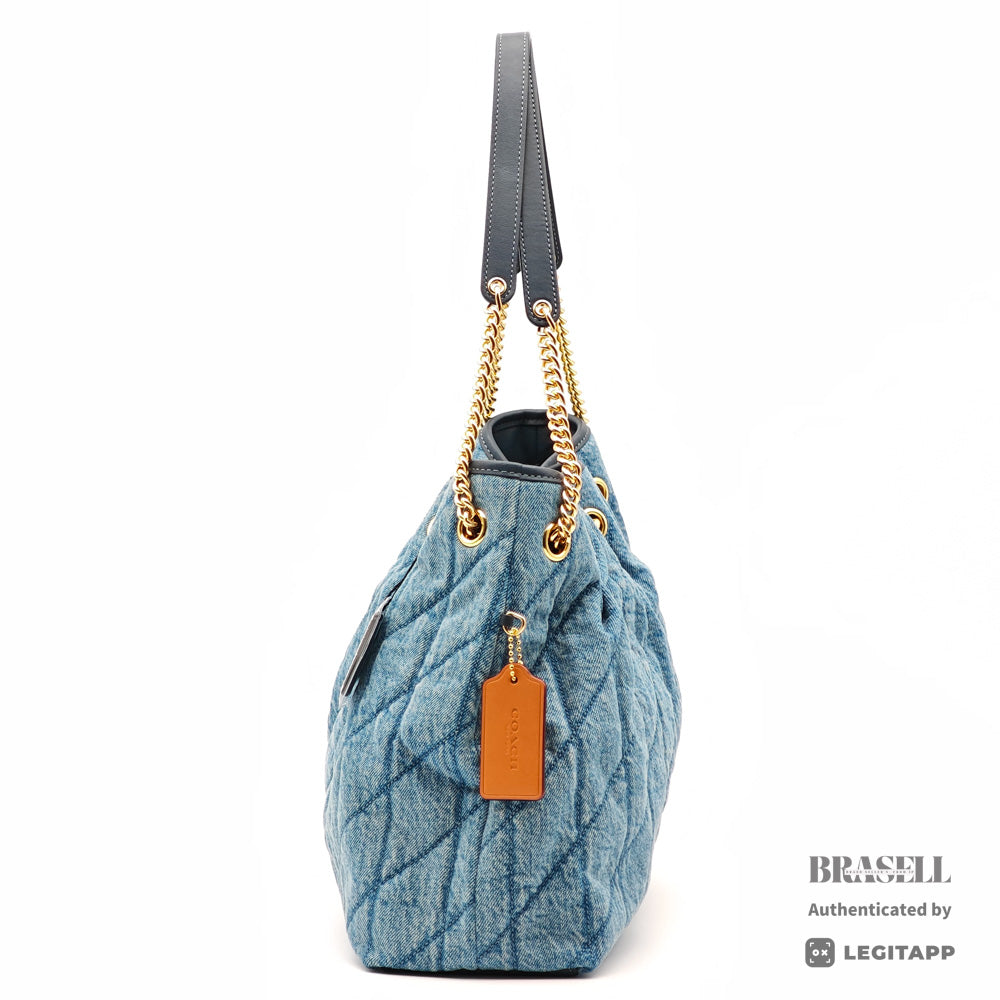 COACH Evelyn Quilted Leather Indigo Shoulder Bag 【ImportFeeFREE】