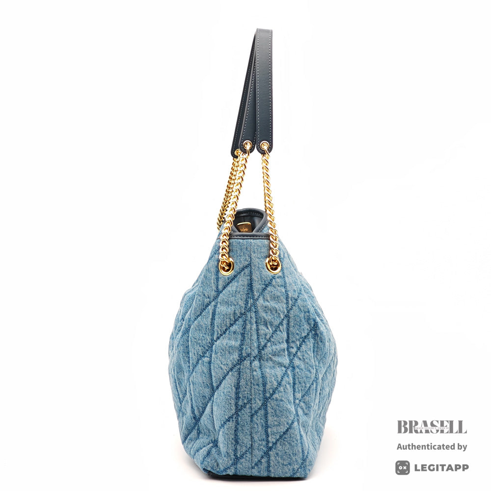 COACH Evelyn Quilted Leather Indigo Shoulder Bag 【ImportFeeFREE】