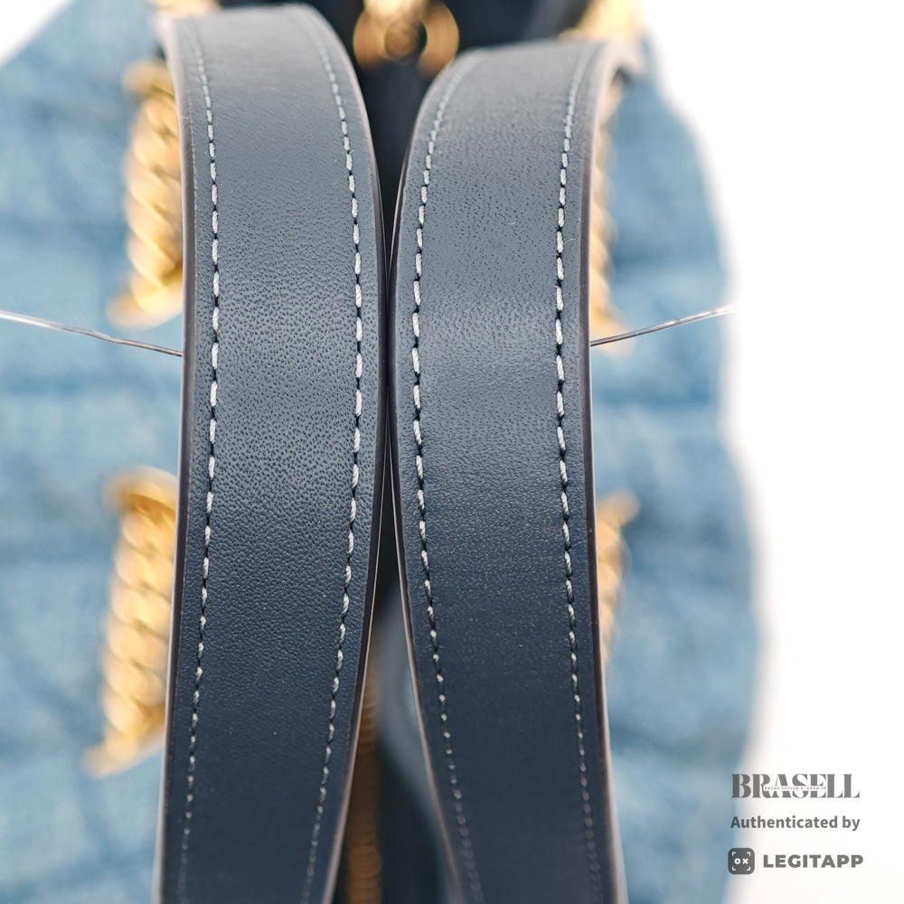COACH Evelyn Quilted Leather Indigo Shoulder Bag 【ImportFeeFREE】