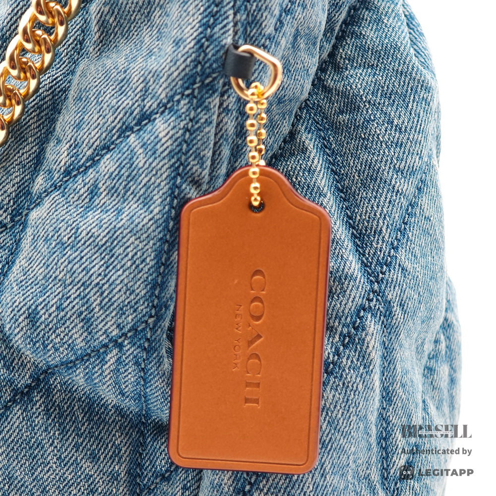 COACH Evelyn Quilted Leather Indigo Shoulder Bag 【ImportFeeFREE】