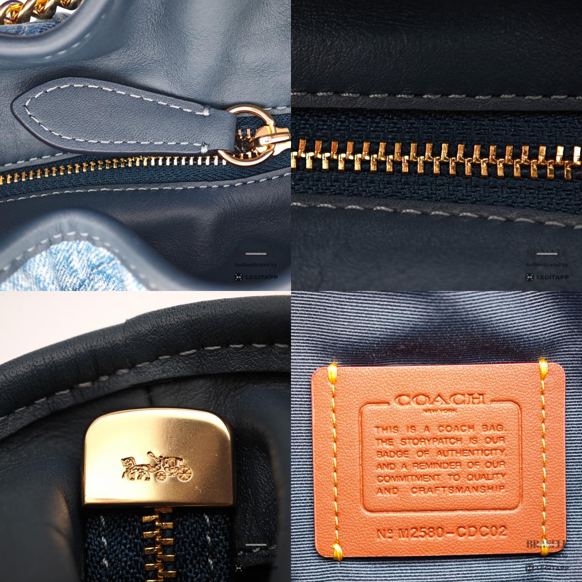 COACH Evelyn Quilted Leather Indigo Shoulder Bag 【ImportFeeFREE】