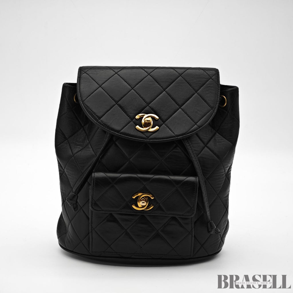 CHANEL Matelass Black Backpack Bag Flap Bag Lambskin【ImportFeeFREE】