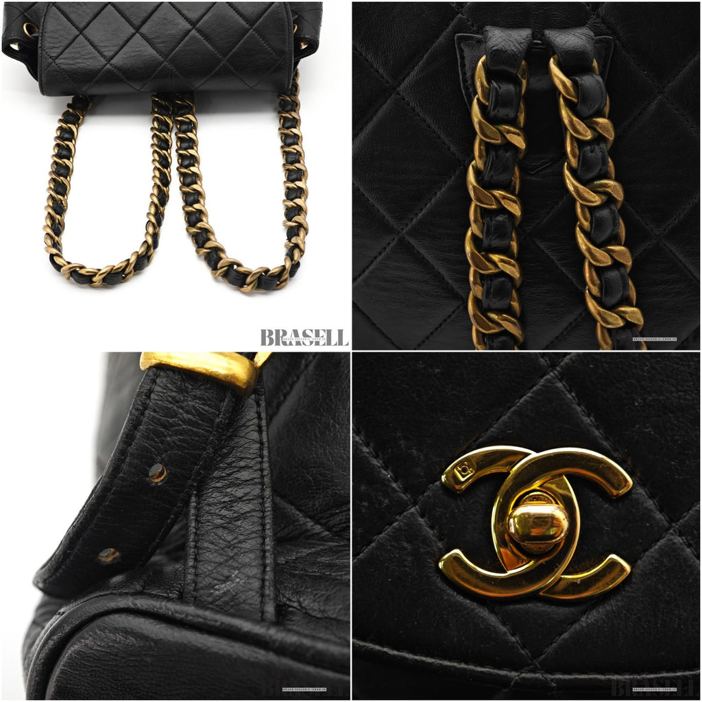 CHANEL Matelass Black Backpack Bag Flap Bag Lambskin【ImportFeeFREE】