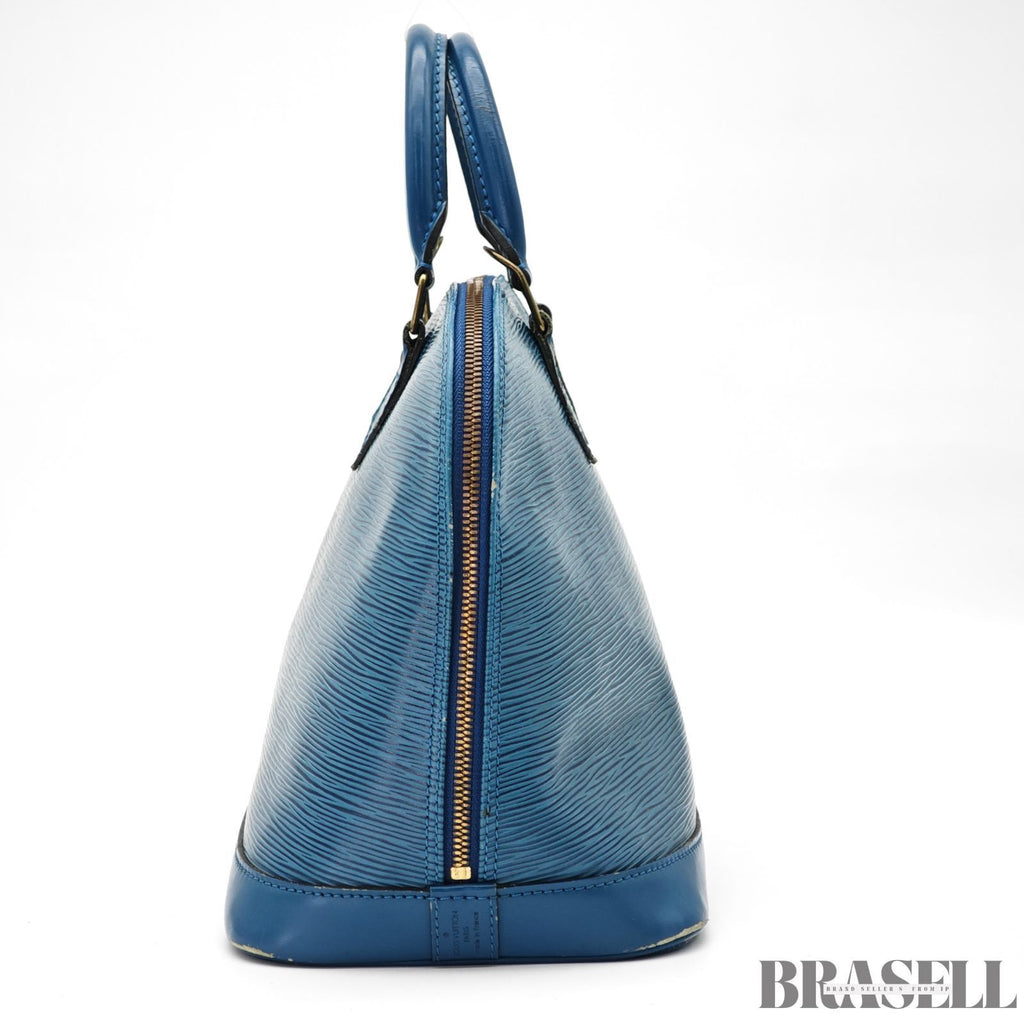 LOUIS VUITTON Logo Alma Hand Bag Epi Leather Blue M52145【ImportFeeFREE】