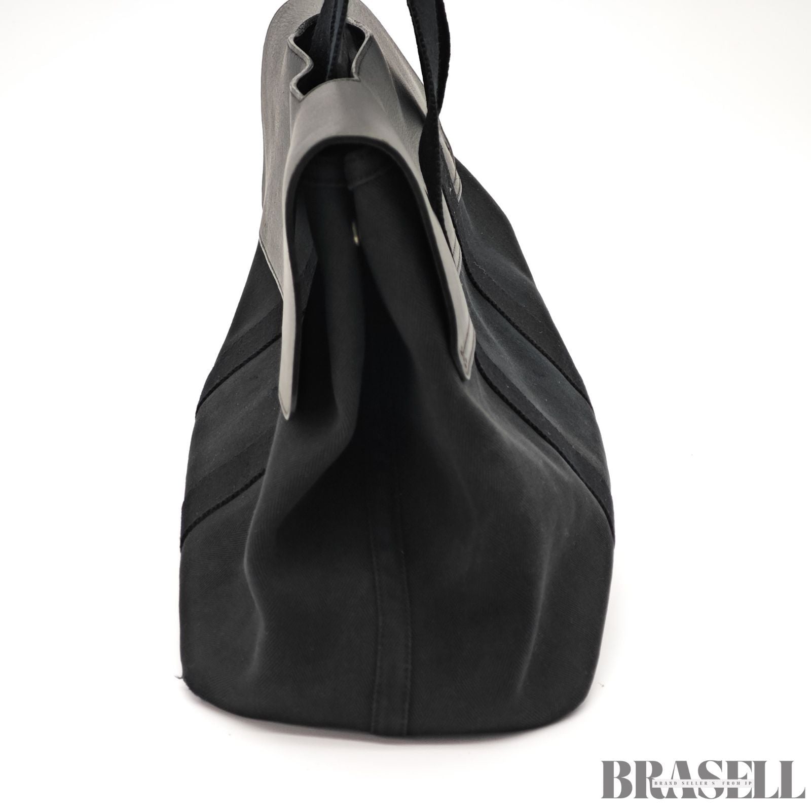 HERMES Valparaiso MM Noir Toile Chevron Leather Handbag【ImportFeeFREE】