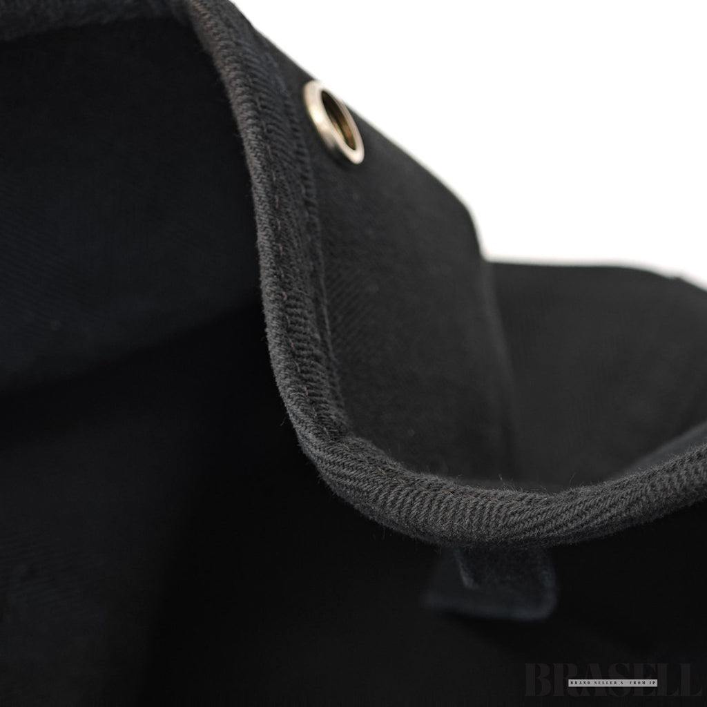 HERMES Valparaiso MM Noir Toile Chevron Leather Handbag【ImportFeeFREE】