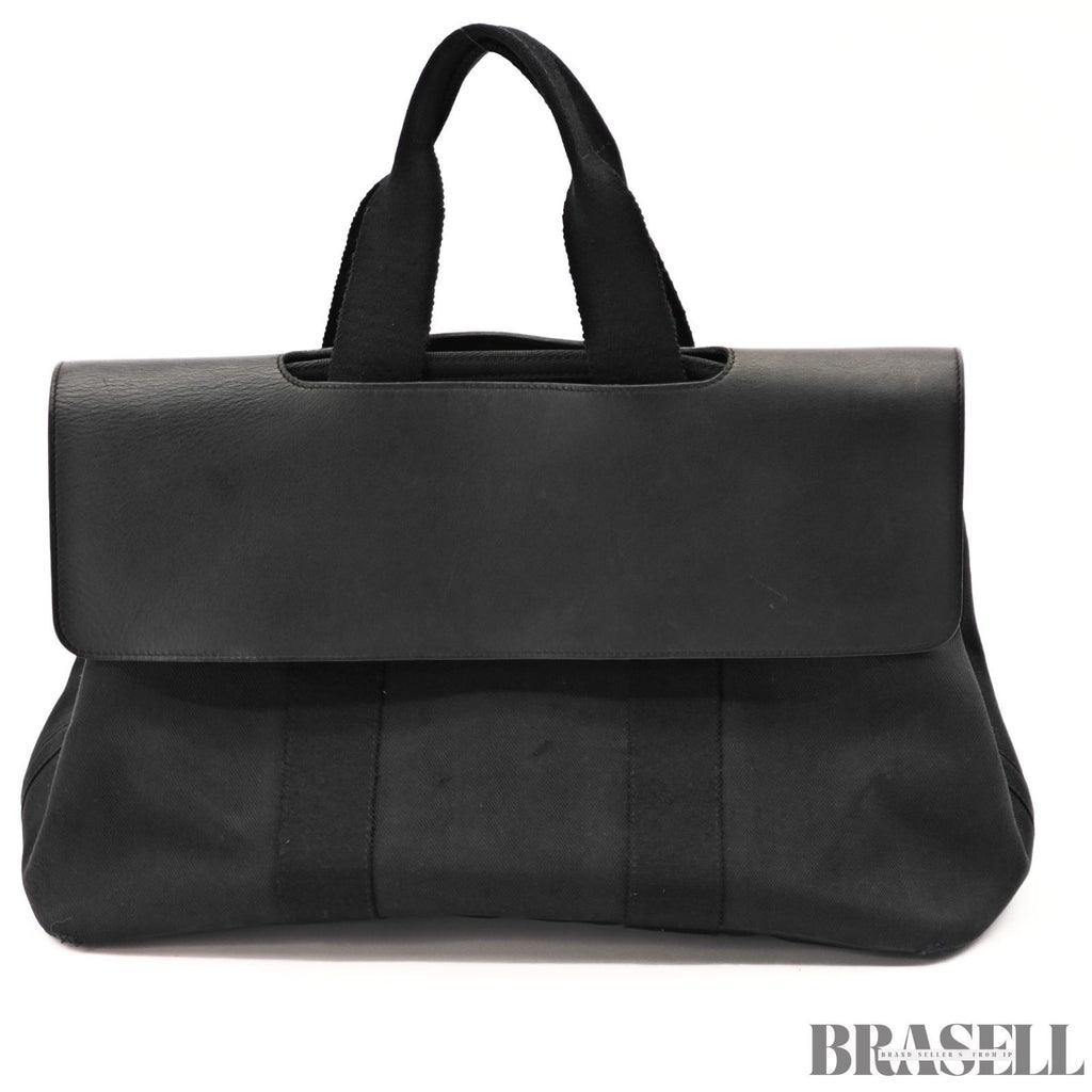 HERMES Valparaiso MM Noir Toile Chevron Leather Handbag【ImportFeeFREE】