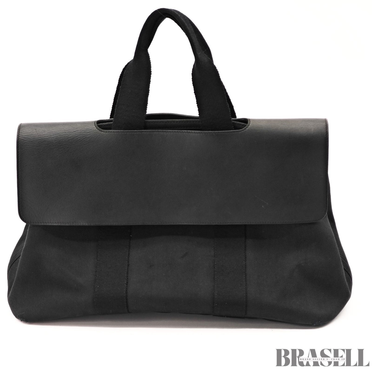 HERMES Valparaiso MM Noir Toile Chevron Leather Handbag【ImportFeeFREE】