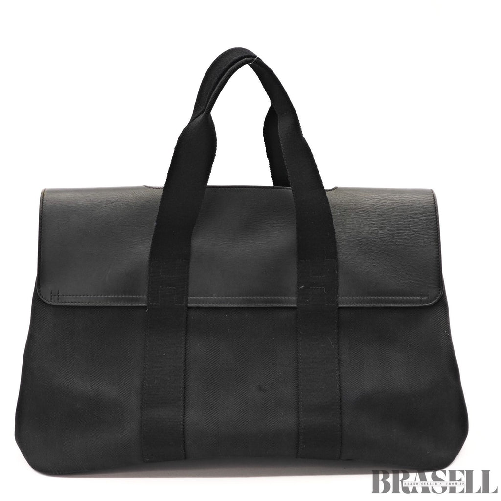HERMES Valparaiso MM Noir Toile Chevron Leather Handbag【ImportFeeFREE】