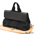 HERMES Valparaiso MM Noir Toile Chevron Leather Handbag【ImportFeeFREE】