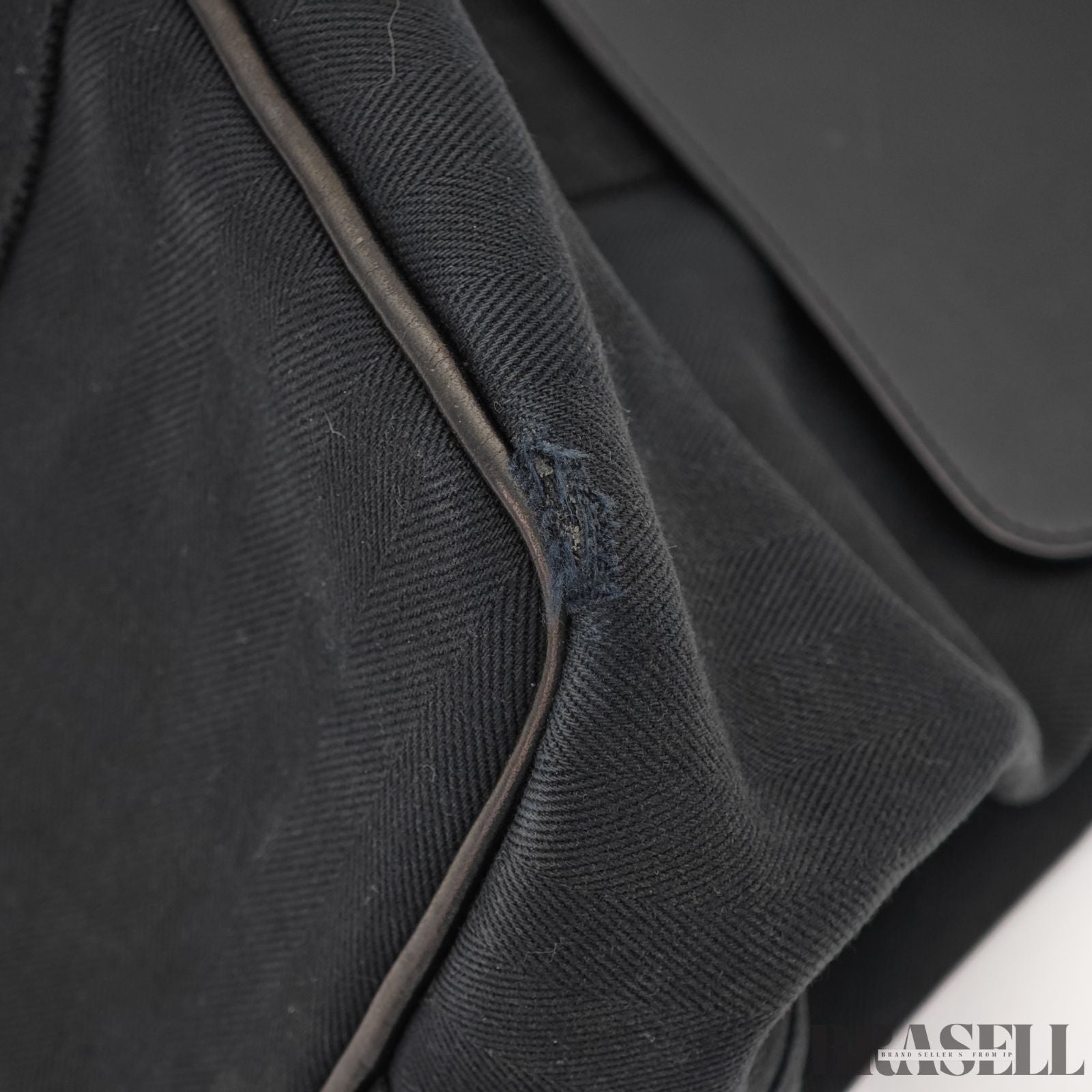 HERMES Valparaiso MM Noir Toile Chevron Leather Handbag【ImportFeeFREE】