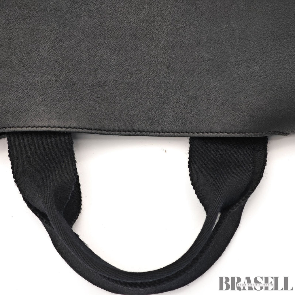 HERMES Valparaiso MM Noir Toile Chevron Leather Handbag【ImportFeeFREE】