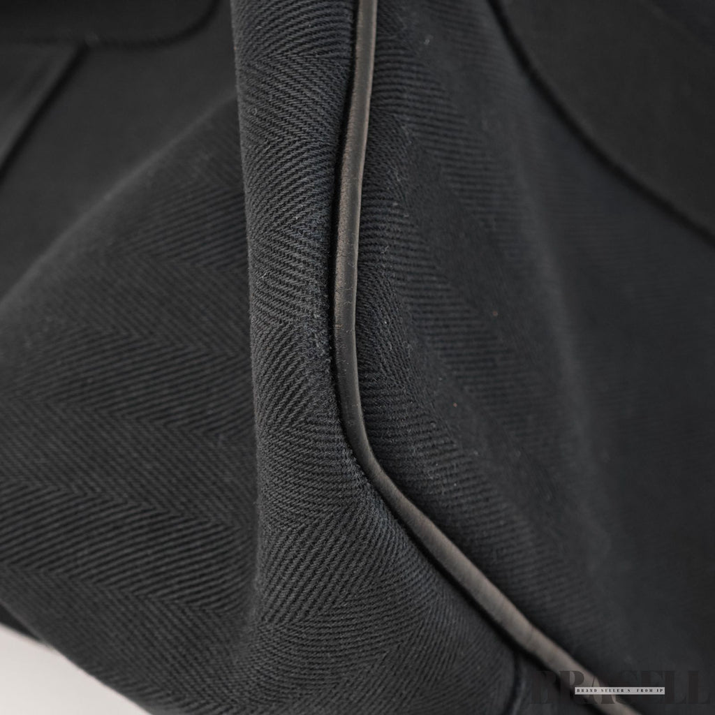 HERMES Valparaiso MM Noir Toile Chevron Leather Handbag【ImportFeeFREE】