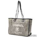 CHANEL Deauville Denim Chain Tote Shoulder Bag Gray Flap【ImportFeeFREE】