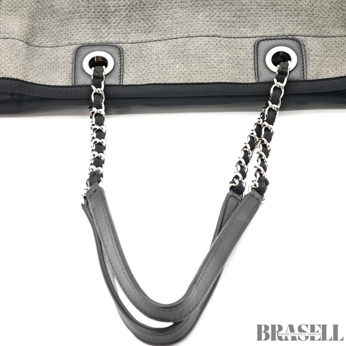 CHANEL Deauville Denim Chain Tote Shoulder Bag Gray Flap【ImportFeeFREE】