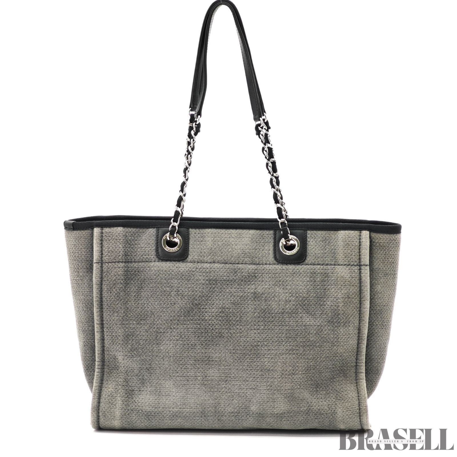 CHANEL Deauville Denim Chain Tote Shoulder Bag Gray Flap【ImportFeeFREE】