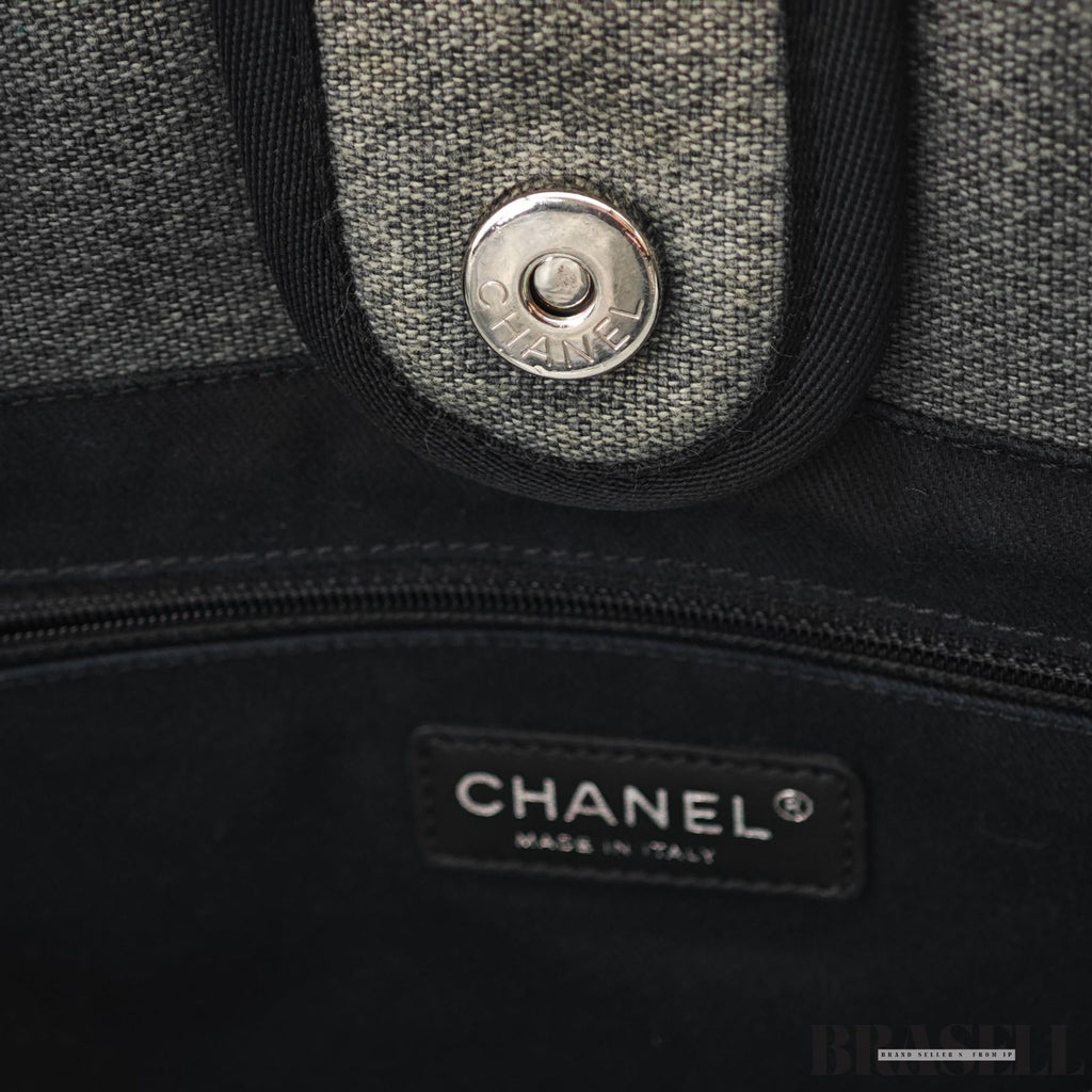CHANEL Deauville Denim Chain Tote Shoulder Bag Gray Flap【ImportFeeFREE】