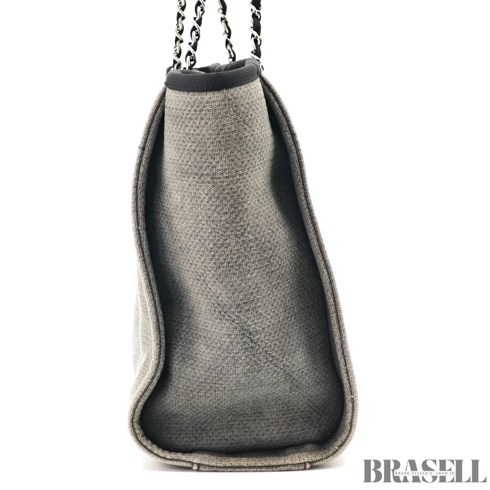 CHANEL Deauville Denim Chain Tote Shoulder Bag Gray Flap【ImportFeeFREE】