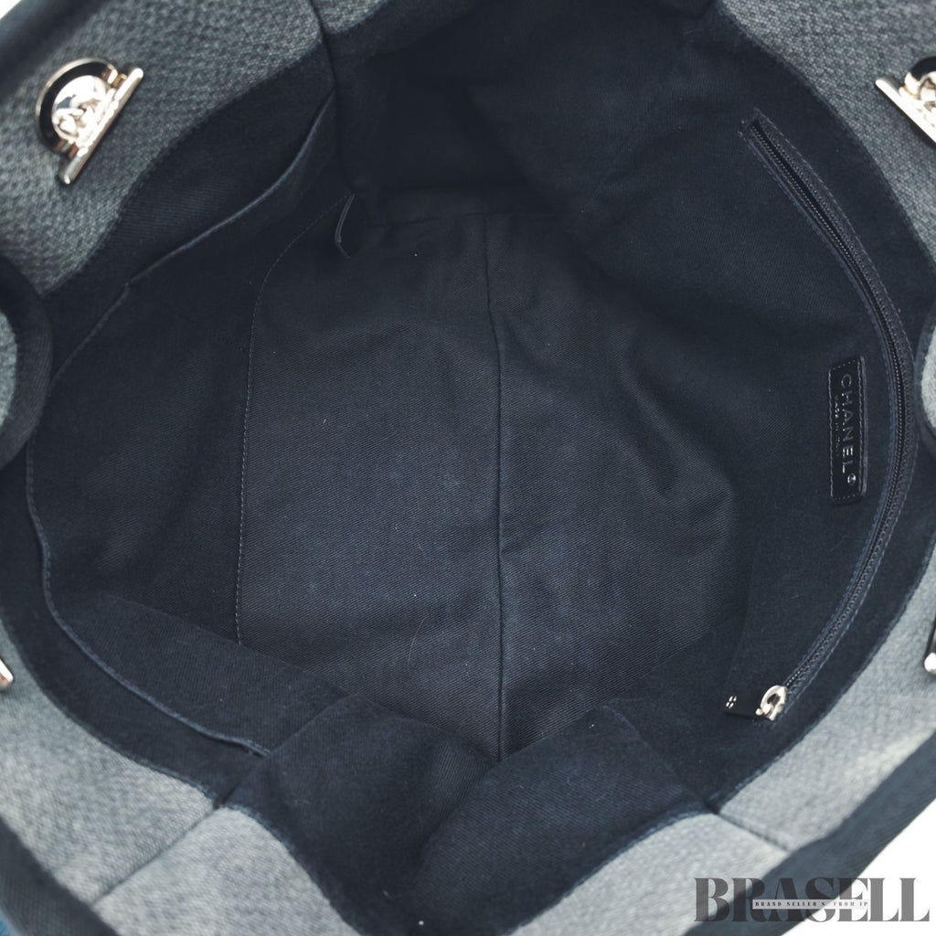 CHANEL Deauville Denim Chain Tote Shoulder Bag Gray Flap【ImportFeeFREE】
