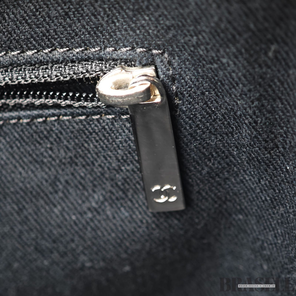 CHANEL Deauville Denim Chain Tote Shoulder Bag Gray Flap【ImportFeeFREE】