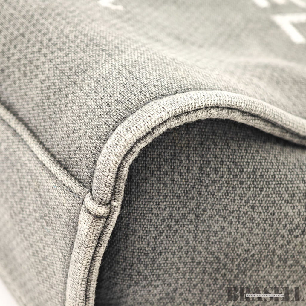 CHANEL Deauville Denim Chain Tote Shoulder Bag Gray Flap【ImportFeeFREE】