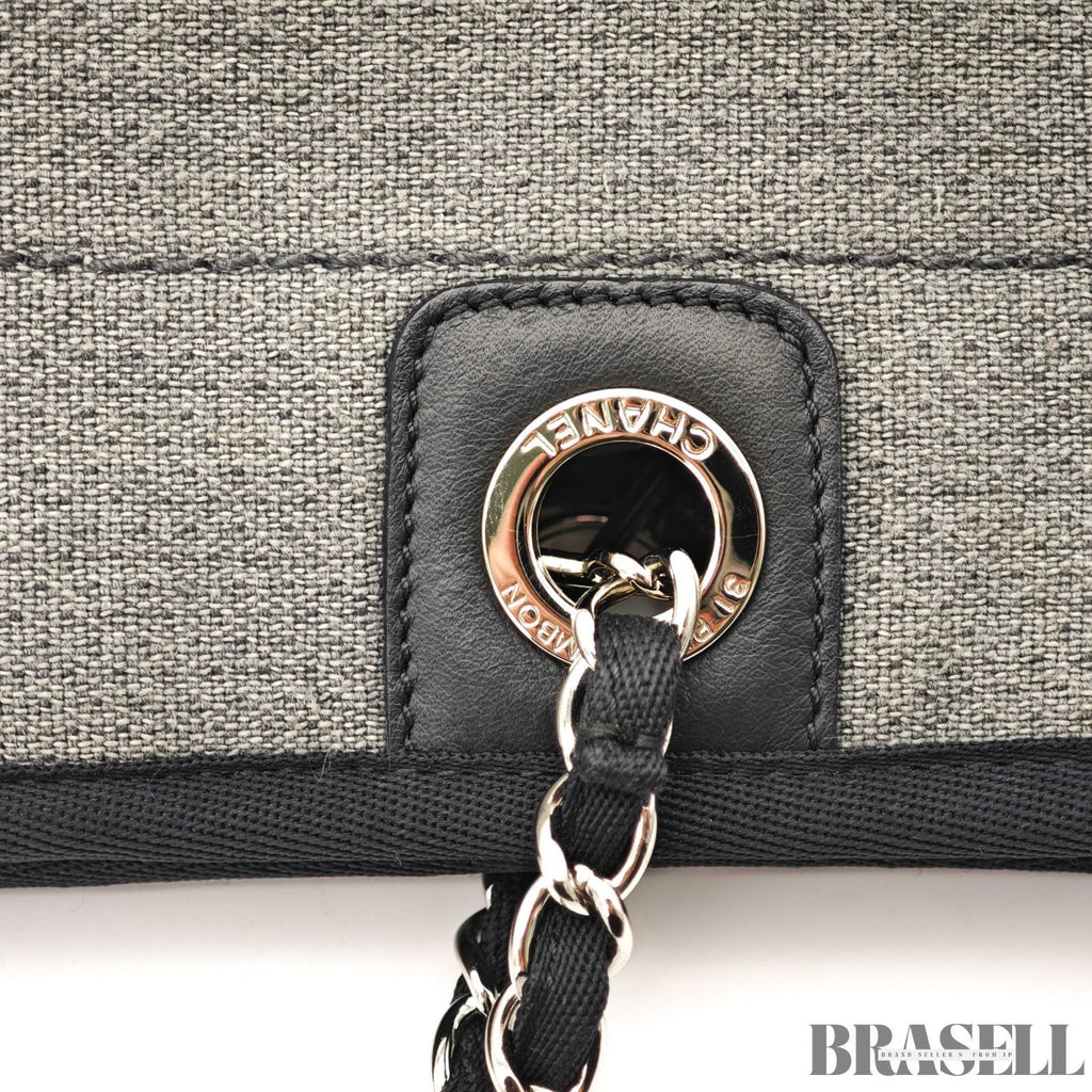 CHANEL Deauville Denim Chain Tote Shoulder Bag Gray Flap【ImportFeeFREE】