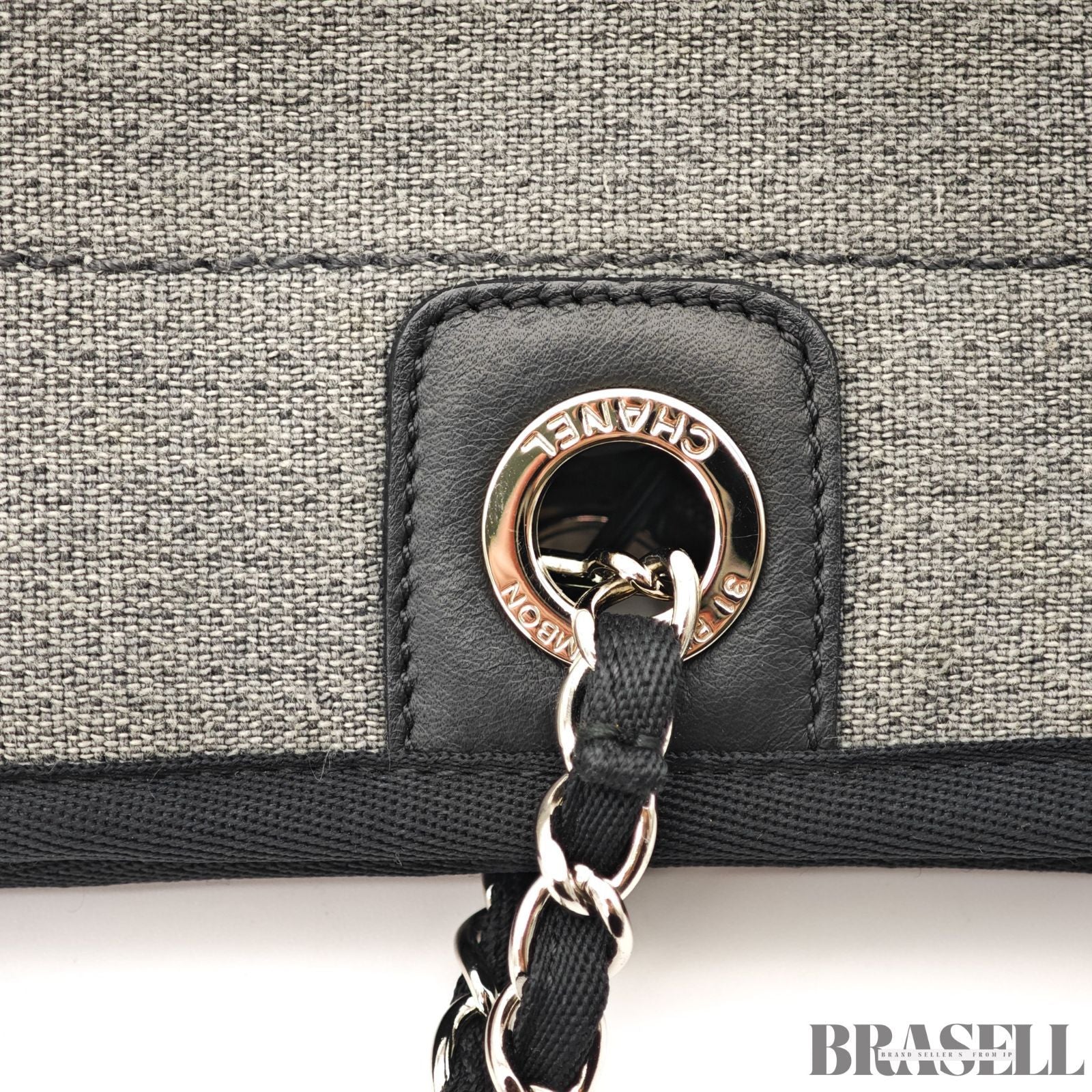CHANEL Deauville Denim Chain Tote Shoulder Bag Gray Flap【ImportFeeFREE】