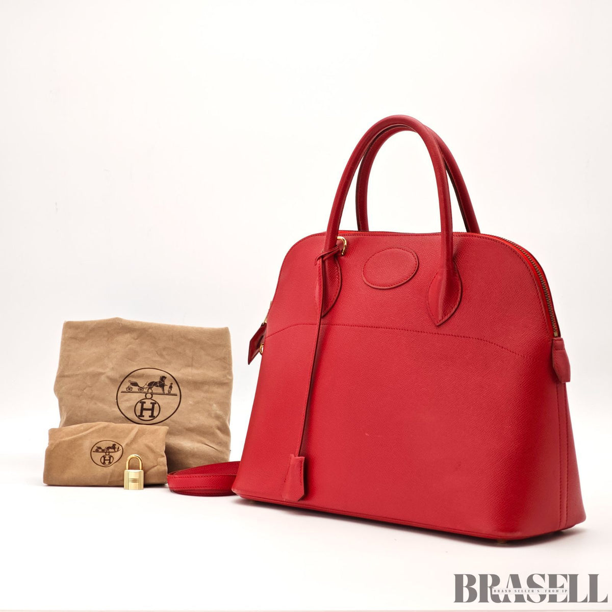 HERMES Bolide 35 2way Handbag Bag Cushvel Red 【ImportFeeFREE】