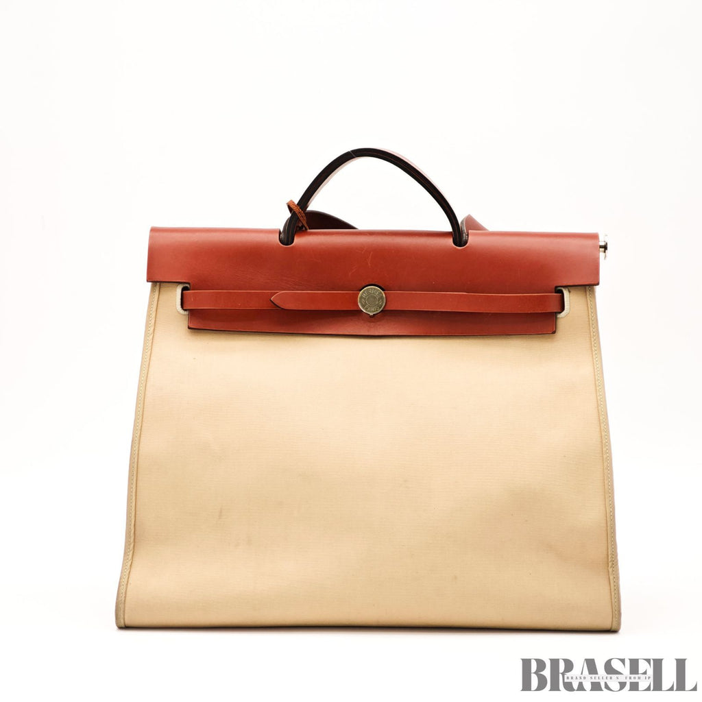 Hermes Herbag Zip MM 2way Handbag beige brown【ImportFeeFREE】