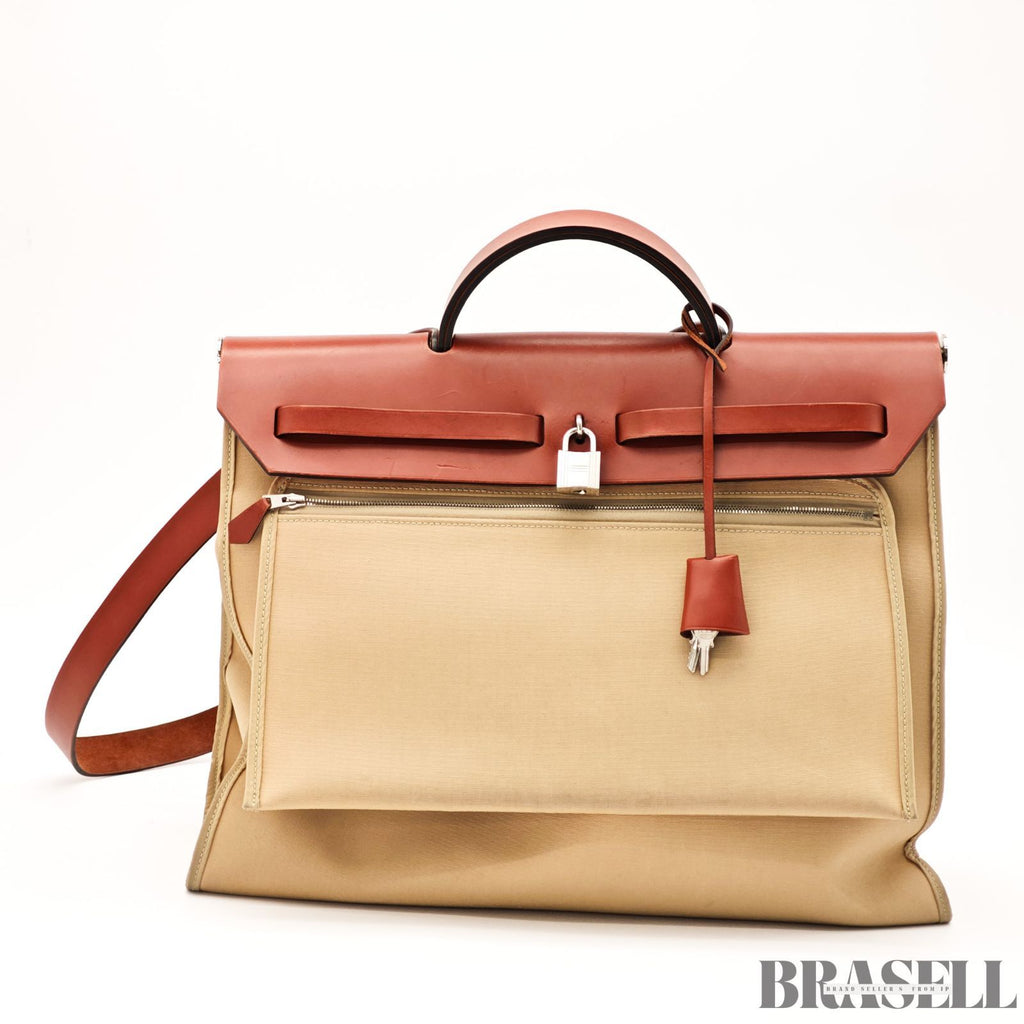 Hermes Herbag Zip MM 2way Handbag beige brown【ImportFeeFREE】