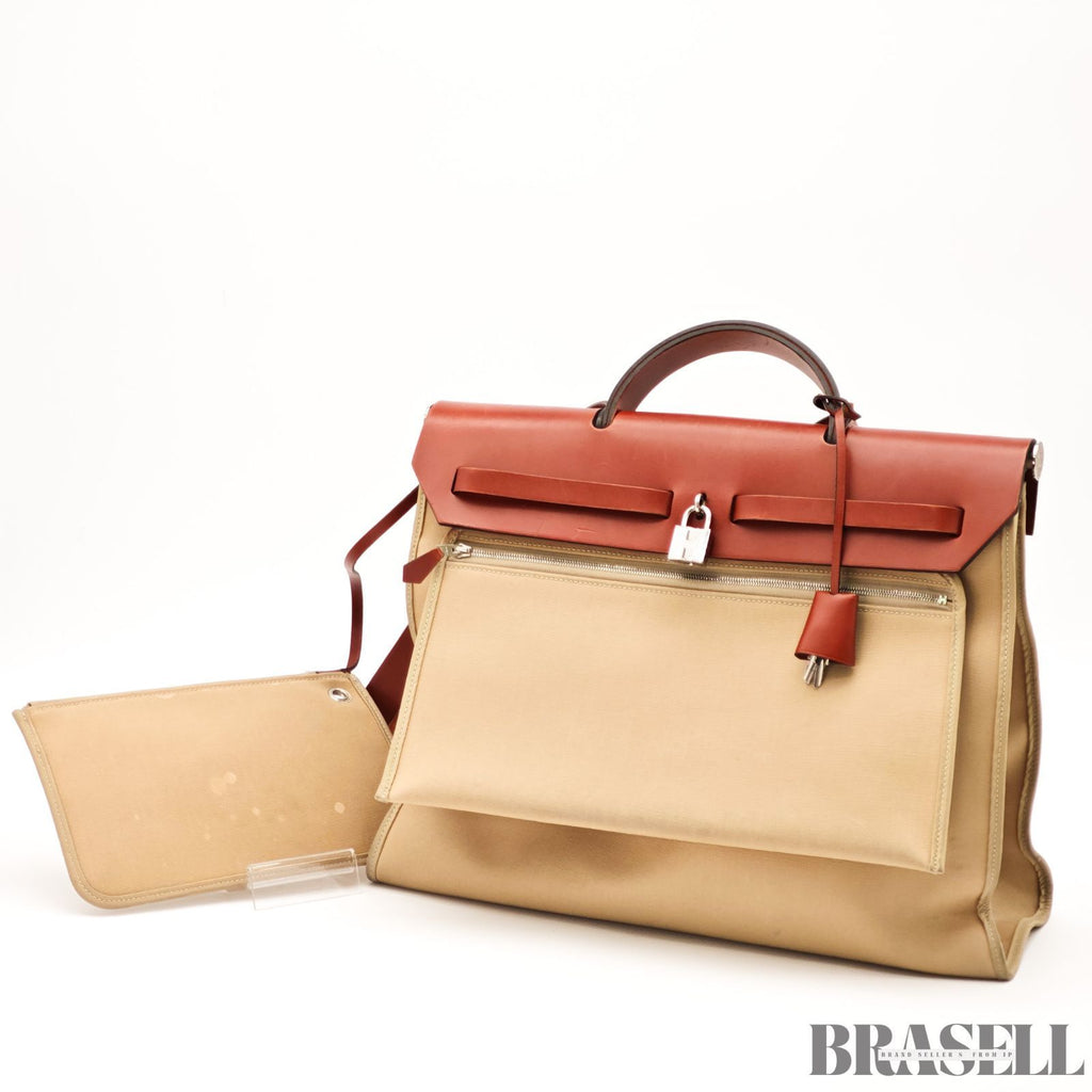 Hermes Herbag Zip MM 2way Handbag beige brown【ImportFeeFREE】