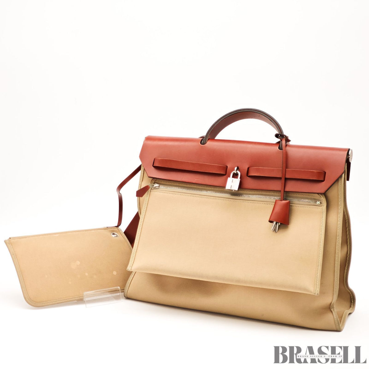 Hermes Herbag Zip MM 2way Handbag beige brown【ImportFeeFREE】