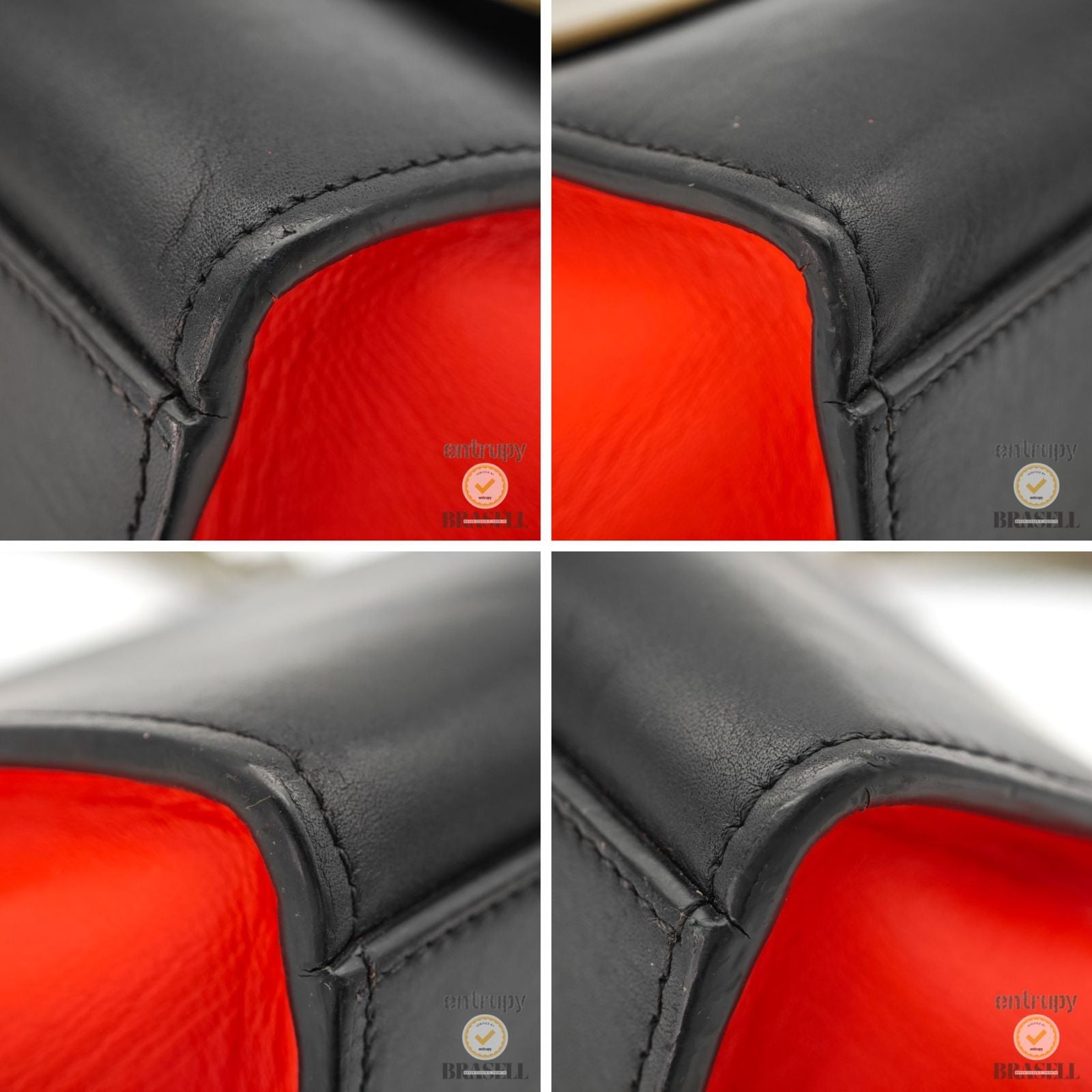CELINE Leather Trapeze 2way Hand Bag Black Red Khaki Women 【ImportFeeFREE】