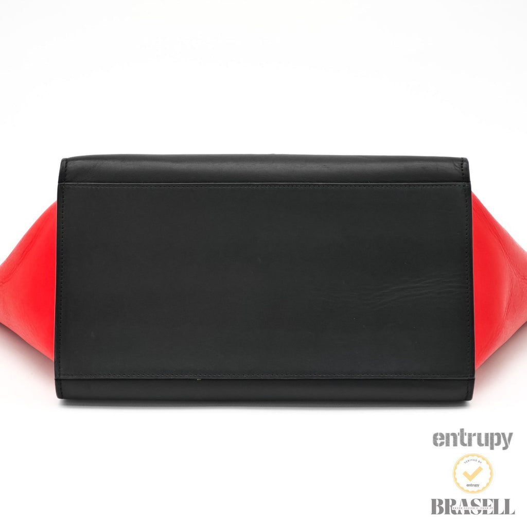 CELINE Leather Trapeze 2way Hand Bag Black Red Khaki Women 【ImportFeeFREE】