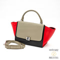 CELINE Leather Trapeze 2way Hand Bag Black Red Khaki Women 【ImportFeeFREE】