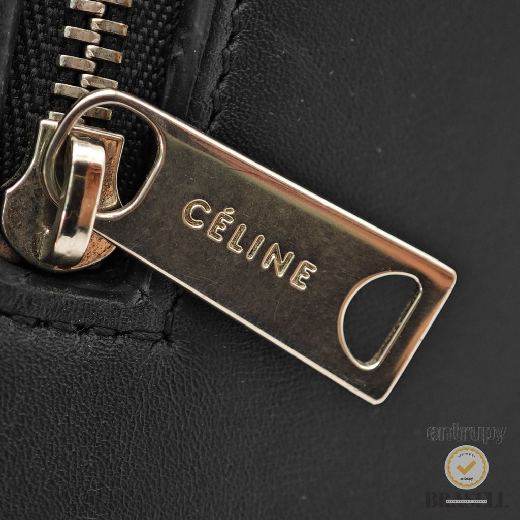 CELINE Leather Trapeze 2way Hand Bag Black Red Khaki Women 【ImportFeeFREE】