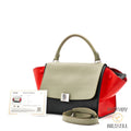 CELINE Leather Trapeze 2way Hand Bag Black Red Khaki Italy 【ImportFeeFREE】