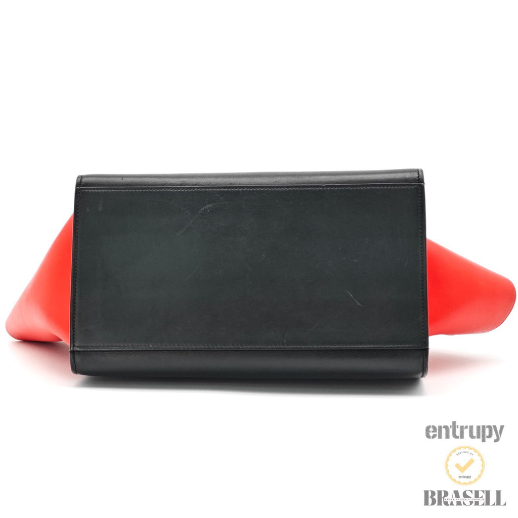 CELINE Leather Trapeze 2way Hand Bag Black Red Khaki Italy 【ImportFeeFREE】