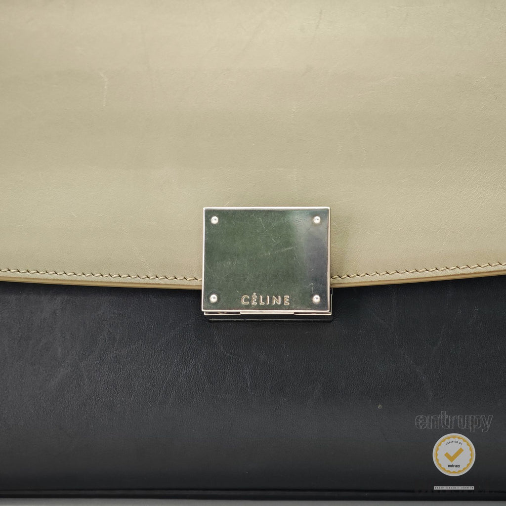 CELINE Leather Trapeze 2way Hand Bag Black Red Khaki Italy 【ImportFeeFREE】