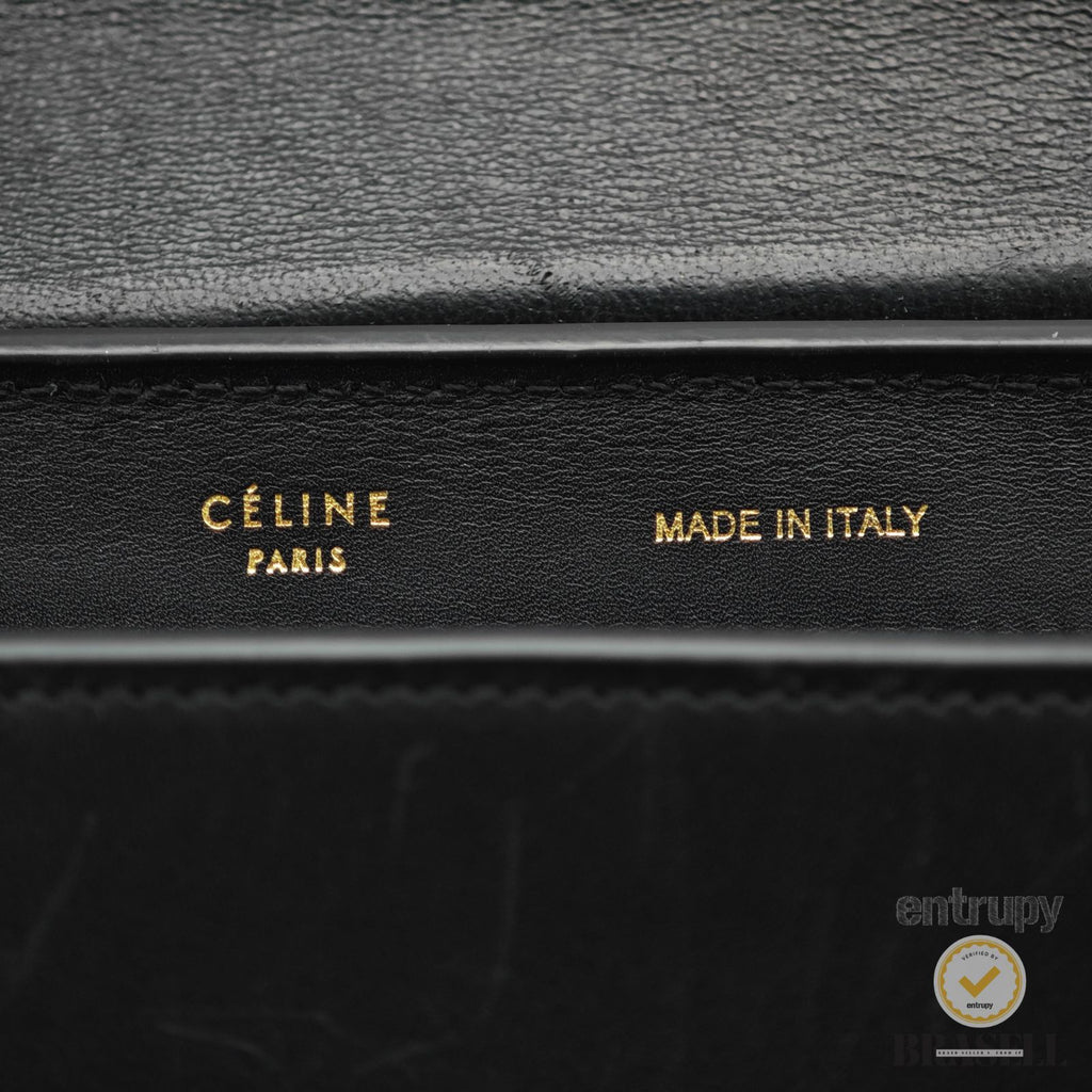 CELINE Leather Trapeze 2way Hand Bag Black Red Khaki Italy 【ImportFeeFREE】