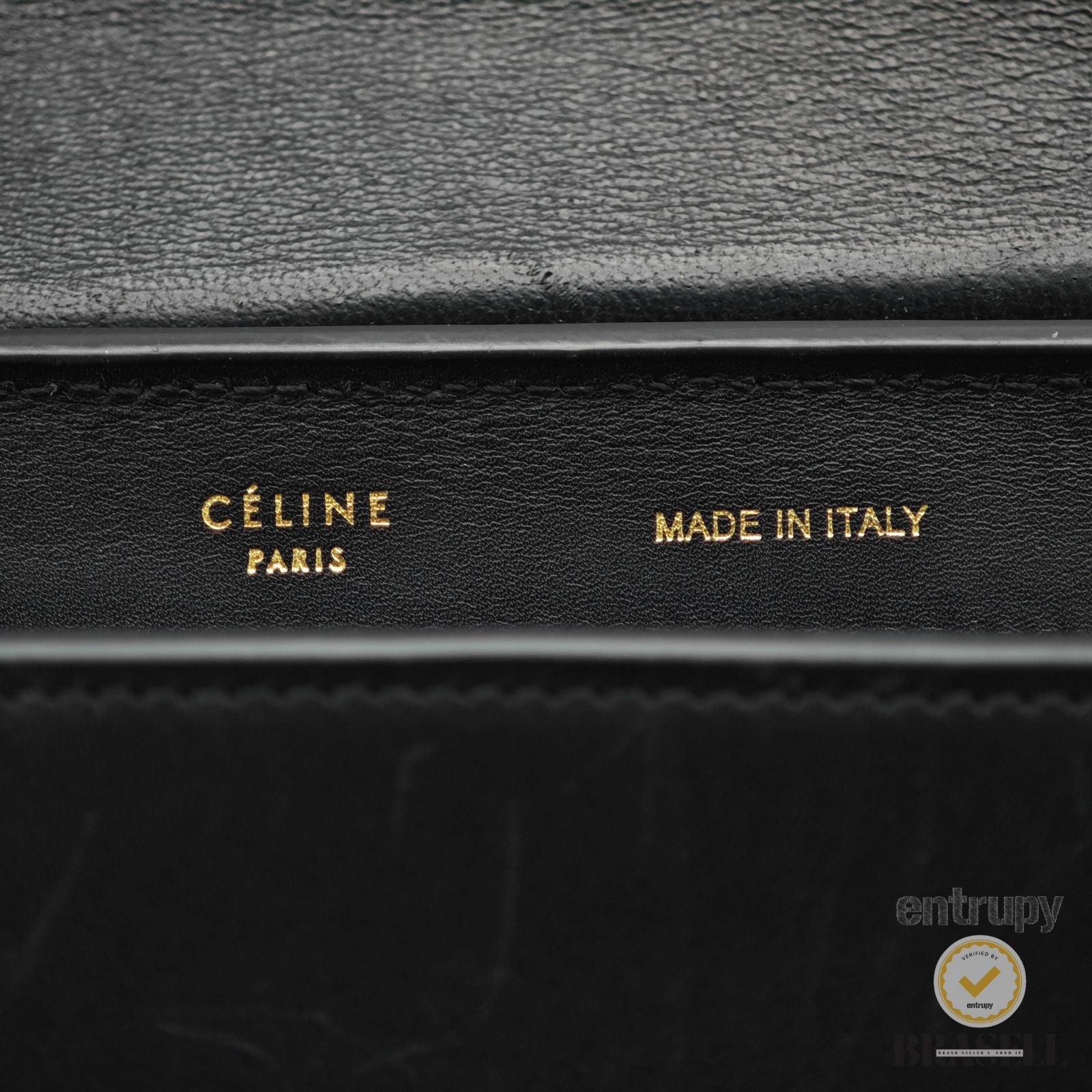 CELINE Leather Trapeze 2way Hand Bag Black Red Khaki Italy 【ImportFeeFREE】