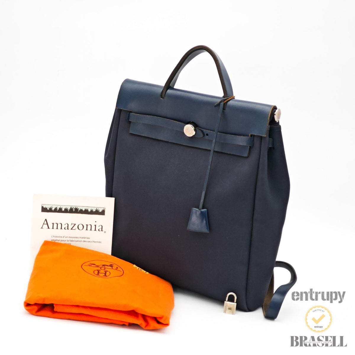 Herms Herbag Ad PM Backpack Rucksack E Engraved Navy【ImportFeeFREE】