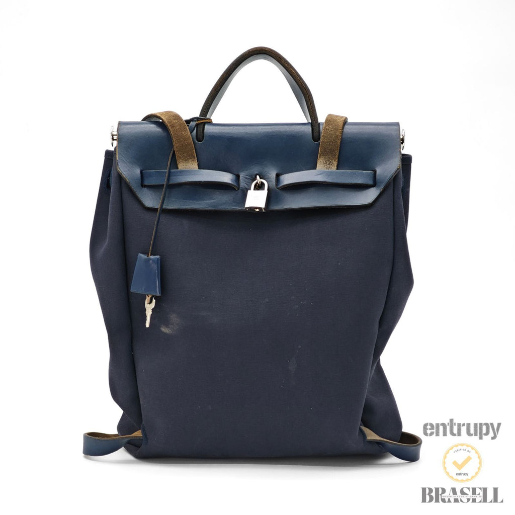 Herms Herbag Ad PM Backpack Rucksack E Engraved Navy【ImportFeeFREE】