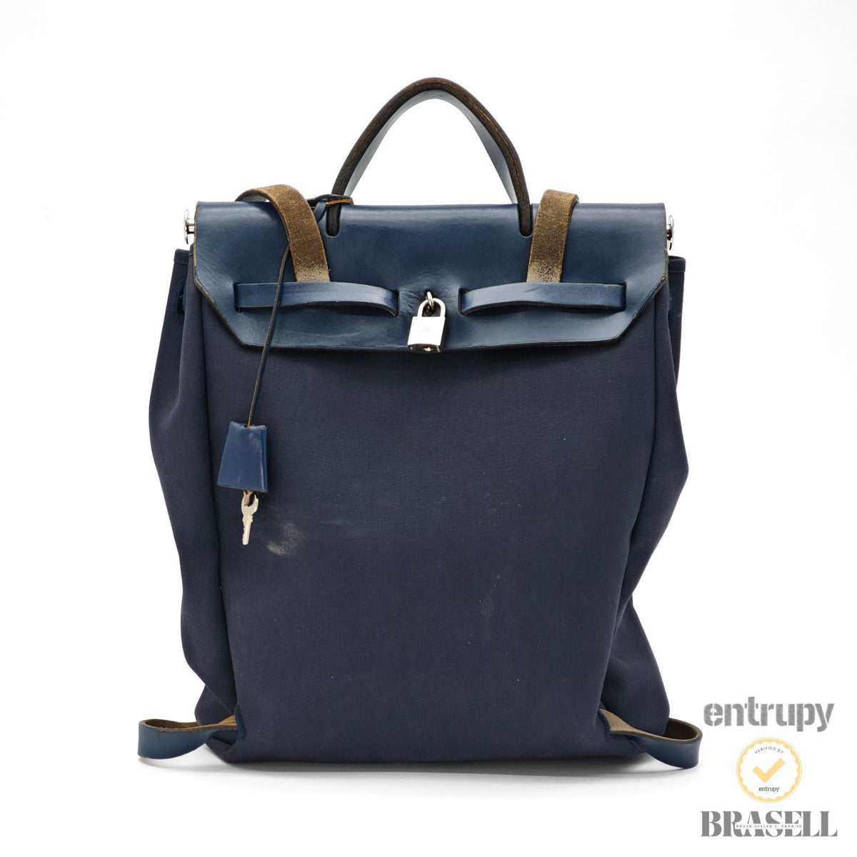 Herms Herbag Ad PM Backpack Rucksack E Engraved Navy【ImportFeeFREE】