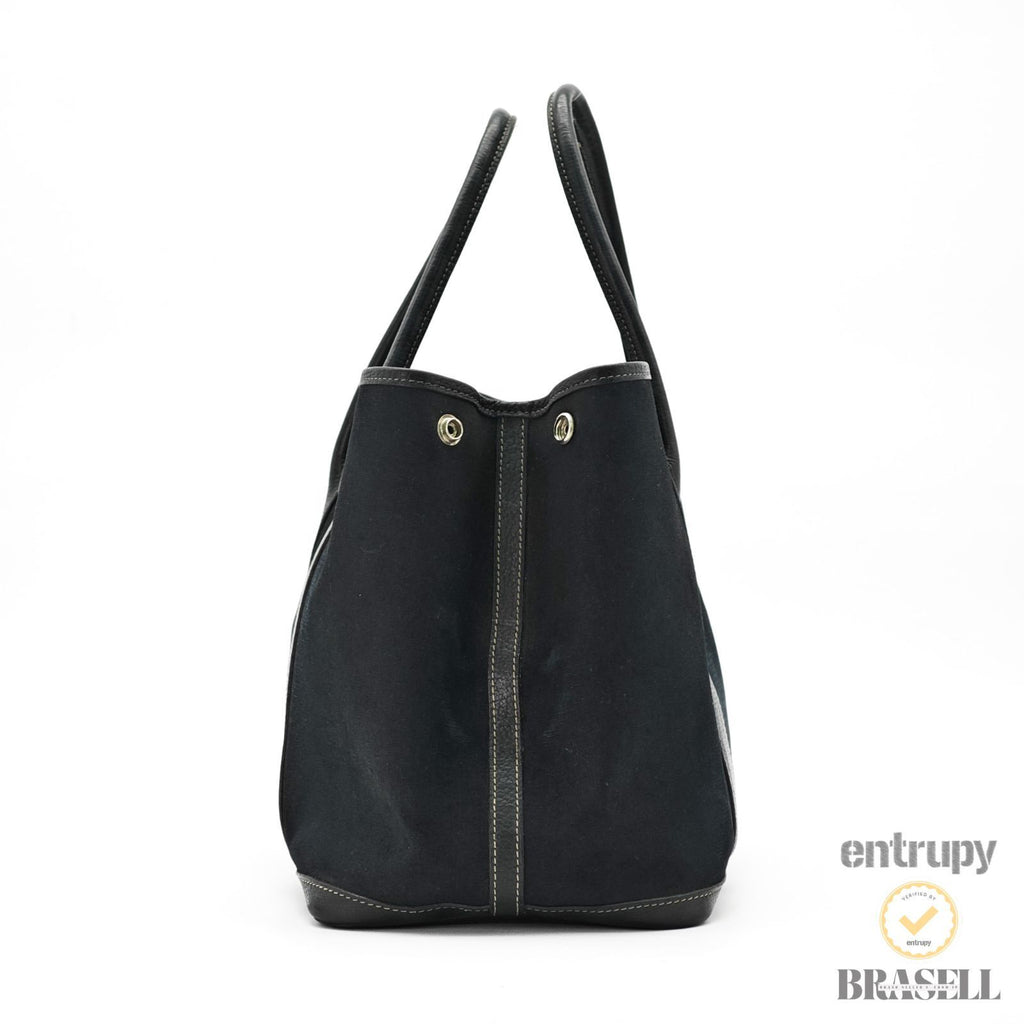 HERMES Garden Party PM Tote Bag Toile Officier Leather Black 【ImportFeeFREE】